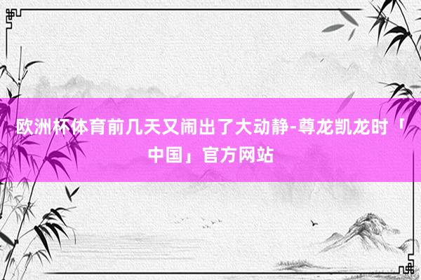 欧洲杯体育前几天又闹出了大动静-尊龙凯龙时「中国」官方网站